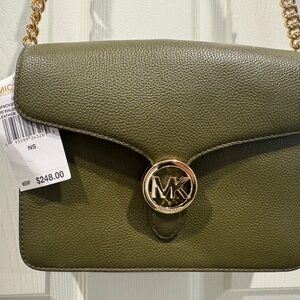 Michael Kors Vanna Olive Green Leather Crossbody Bag